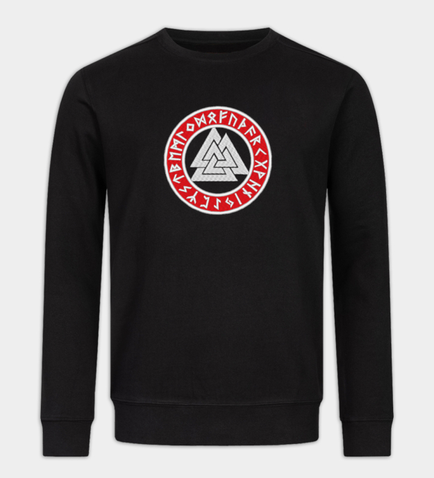 Valknut rúnakör hímzett pulóver